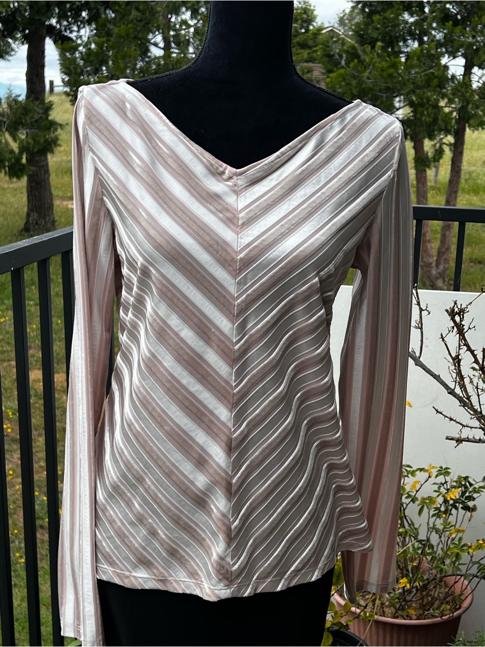 Stockholm Atelier & Other Stories Size 10 Velvet Stripe Long Sleeve Top